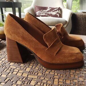 Angel Alarcon | Tan Suede Block Heel Loafers | 41 | NWOB